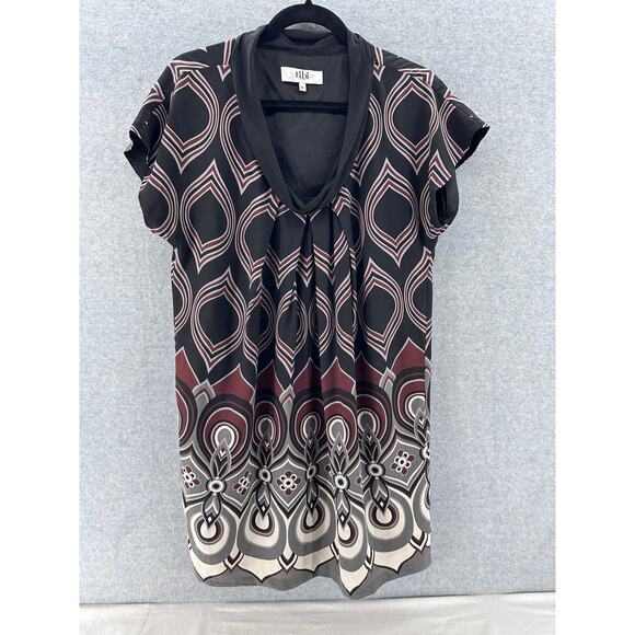 Tibi Women's sz 6 Tribal Print 100% Silk Shift Dress Tunic Mini Cap Sleeve Fall